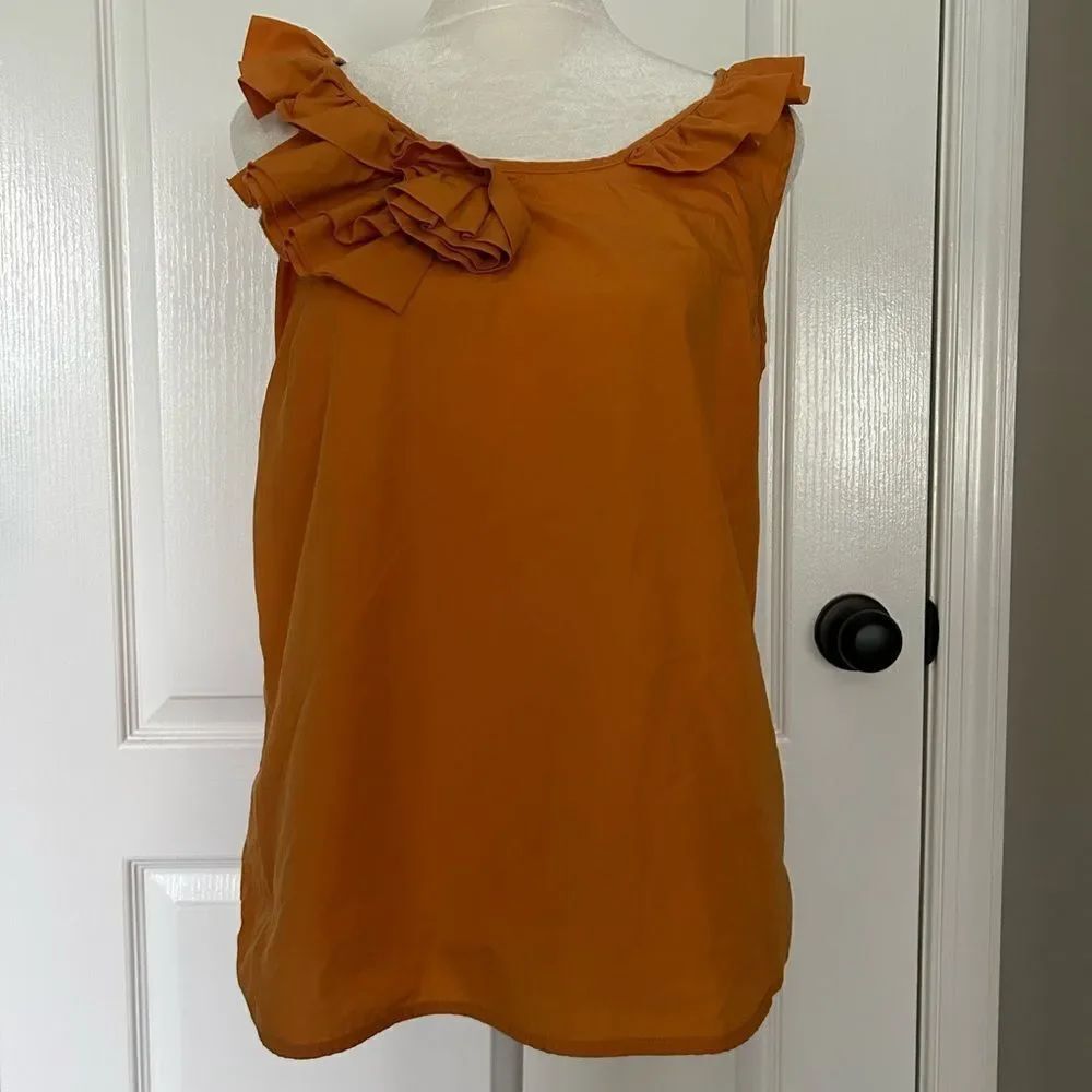 J. Crew Women’s Orange Ruffled Flower 100% Cotton Tank Top Sleeveless Size 8